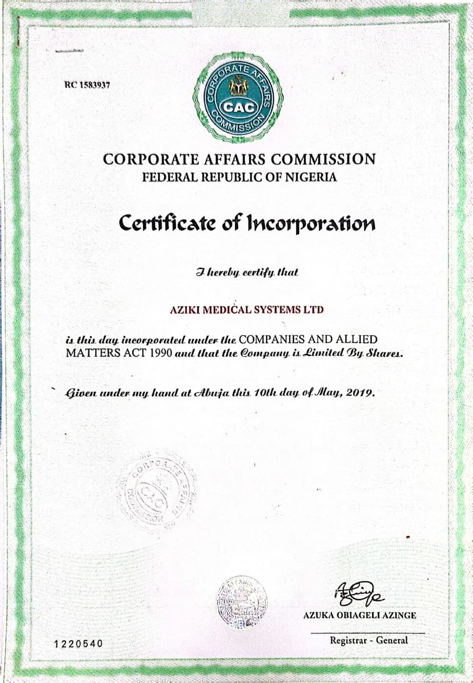 Certificate of Incorporation